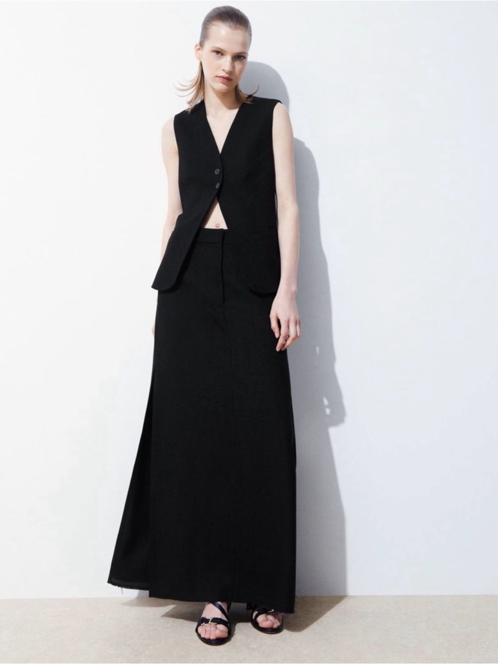 COS High Slit Maxi Pencil Skirt Black Size 2